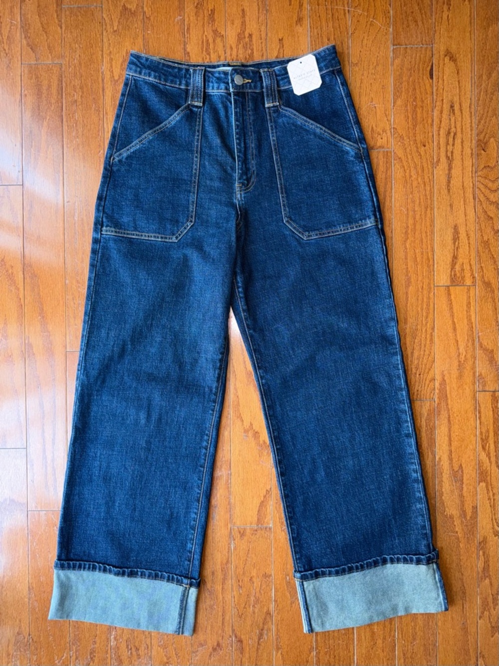 NWT ($88.00) Altar'd State Dark Wash Cuffed Wide-Leg Jeans